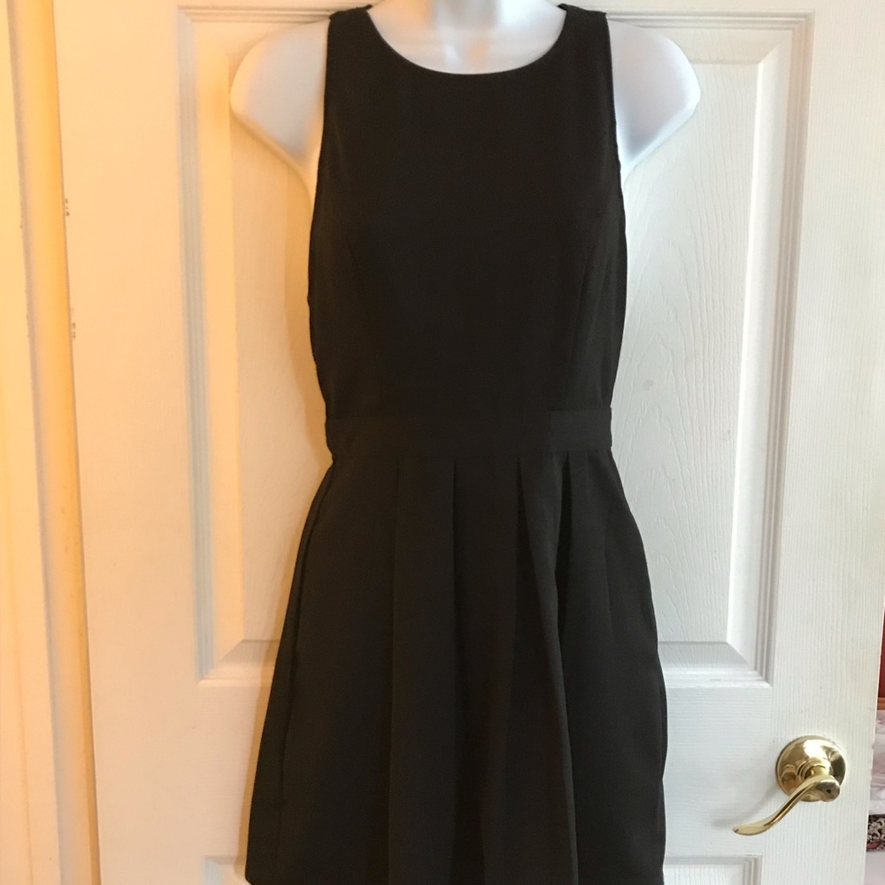 Tobi Black Pleated Skater Dress